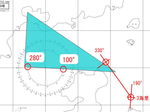 コンパス図に三角定規を合わせる（280°）