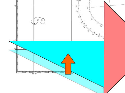 定規（青）を緯度30°-02.0'に合わせる